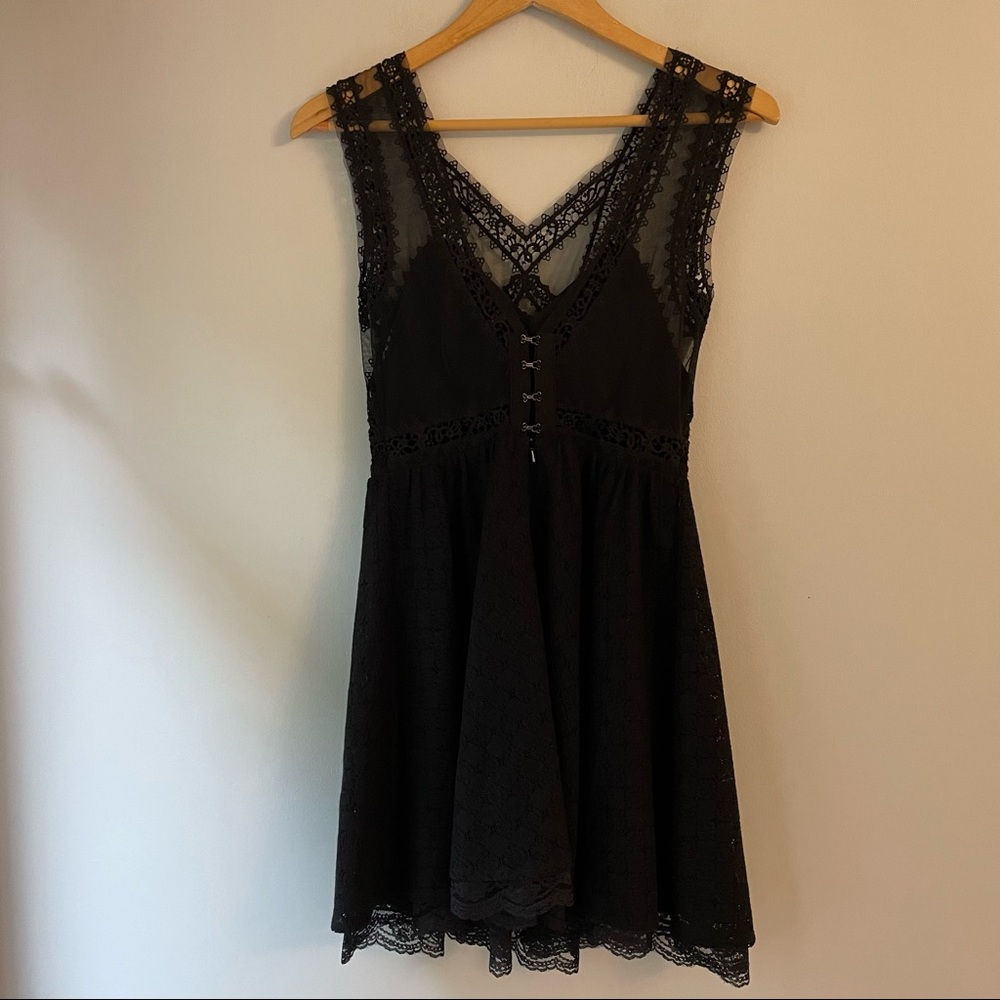 Free People Victoria Black Crochet Lace Mini Dress - Picture 3 of 13
